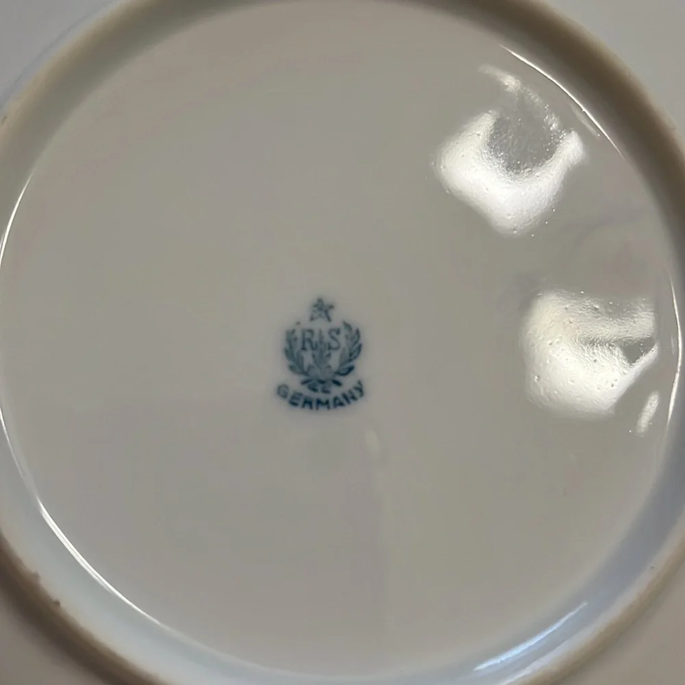 Antique delicate white floral design on porcelain plates RS Tillowitz Germany